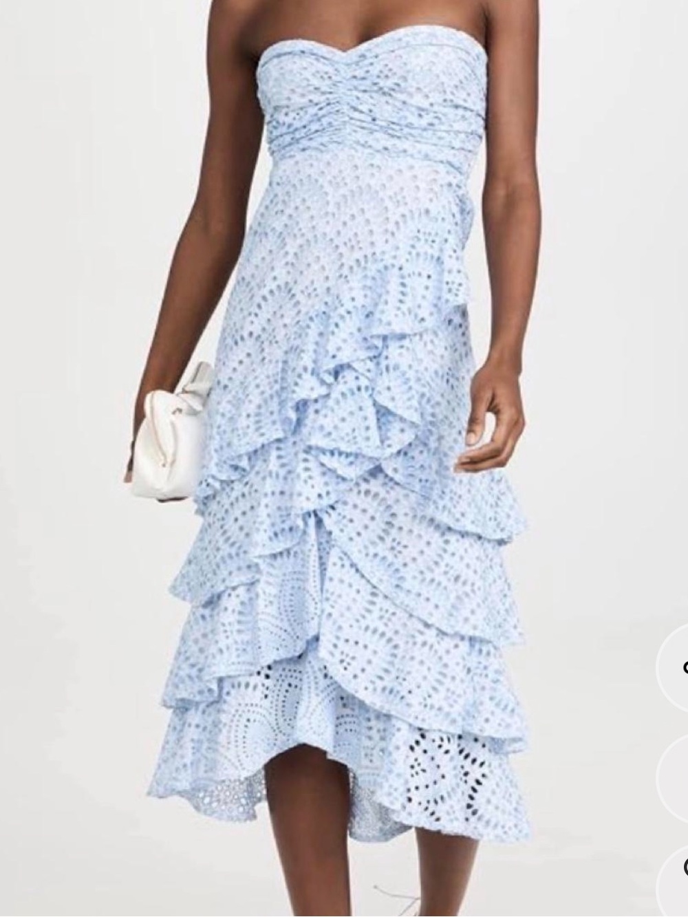 Sundress womans Strapless Eyelet Ruffle Midi Dress in Pale Blue size M